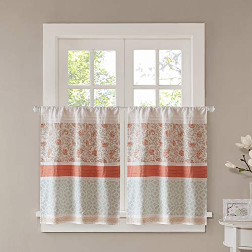 Book Cover Madison Park Dawn Kitchen Tier Set Printed and Pieced Small Window Curtain with Rod Pocket Finished, 30x36, Coral, 2 Count