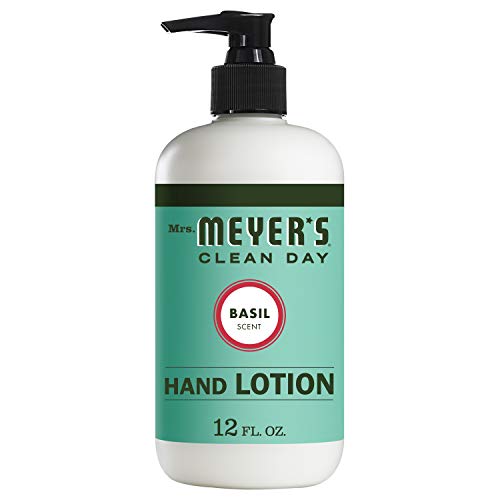 Book Cover Mrs. Meyer's Clean Day Hand Lotion for Dry Hands, Non-Greasy Moisturizer Made with Essential Oils, Cruelty Free Formula, Basil Scent, 12 oz