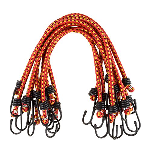 Bungee Cords - 10-Pack Virgin Rubber 18-Inch Cordage with Heavy-Duty Vinyl-Coated Hooks and Fabric Wrapping by Stalwart (Red)