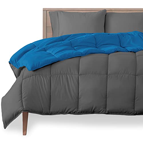 Book Cover Bare Home Twin/Twin Extra Long Comforter - Reversible Colors - Goose Down Alternative - Ultra-Soft - Premium 1800 Series - All Season Warmth - Bedding Comforter (Twin/Twin XL, Grey/Medium Blue)