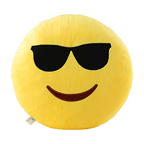 Book Cover Cool Glasses Emoji Pillow 12.5 Inch Large Yellow Smiley Emoticon