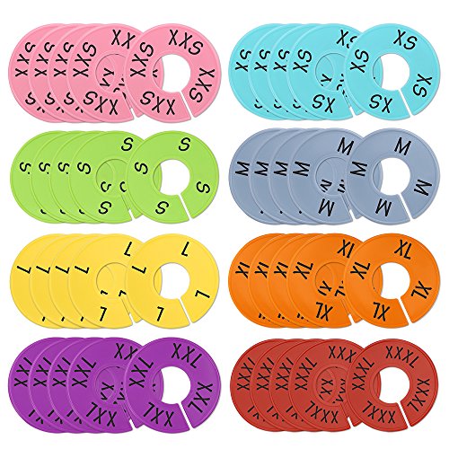 Caydo 40 Pieces Round Closet Dividers Size Dividers Round Hangers Closet Dividers for Clothing, Size XXS to XXXL(8 Colors)