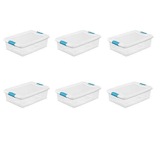Book Cover Sterilite 14968006  32 quart/30 L Latching Box with Clear Base, White Lid and Colored Latches, 6-Pack