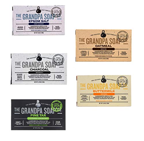 The Grandpa Soap co. 5 Bar Variety (Epsom Salt, Oatmeal, Charcoal, Pine Tar and Buttermilk)