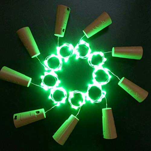 LXS Bottle Lights Battery Powered,10 LED Silvery Copper Wire Wine Lights,Mini Cork Lights String for DIY Christmas Party Wedding Centerpiece or Table Decoration,9 Pack(Green)