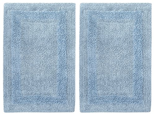 COTTON CRAFT 2 Piece Reversible Step Out Bath Mat Rug Set 21x34 Spa Blue, 100% Pure Cotton, Super Soft, Plush & Absorbent, Hand Tufted Heavy Weight Construction, Full Reversible, Rug Pad Recommended