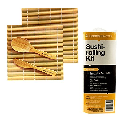 Book Cover BAMBOOWORX Sushi Making Kit â€“ Includes 2 Sushi Rolling Mats, Rice Paddle, Rice Spreader |100% Bamboo Sushi Mats and Utensils.