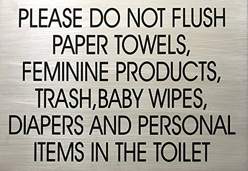 Toilet Sign (7x10 inch, Silver-Brush Aluminium, with Double Sided Tape !)