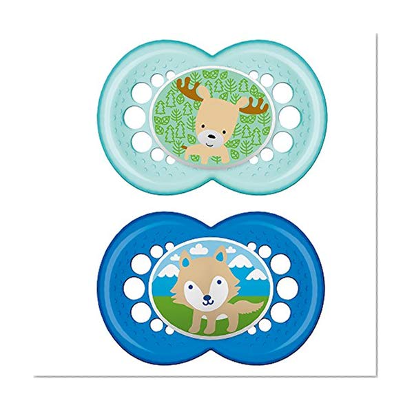 Book Cover MAM Pacifiers, Baby Pacifier 6+ Months, Best Pacifier for Breastfed Babies, ‘Animal' Design Collection, Boy, 2-Count