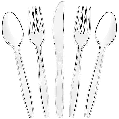 Juvale Clear Plastic Silverware Set - Heavy-Duty Disposable Flatware - Versatile Outdoor & Indoor Plastic Utensils - Complete Cutlery Set with Spoons, Forks & Knives - 180-Piece Pack, Clear