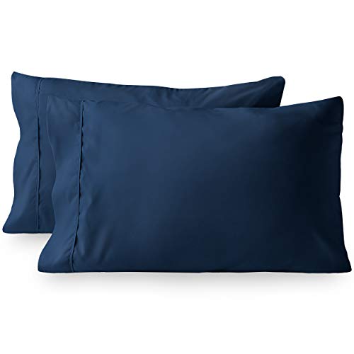 Bare Home Microfiber Pillow Cases - King Size Set of 2 - Cooling Pillowcases - Double Brushed - Dark Blue Pillowcases 2 Pack - Easy Care (King Pillowcase Set of 2, Dark Blue)