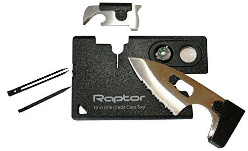 Raptor 10-in-One Credit Card Pocket Multitool Kit Wallet. Unique Size Survival Tool EDC.