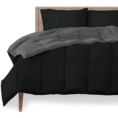 Book Cover Bare Home Queen Comforter - Reversible Colors - Goose Down Alternative - Ultra-Soft - Premium 1800 Series - All Season Warmth - Bedding Comforter (Queen, Black/Grey)