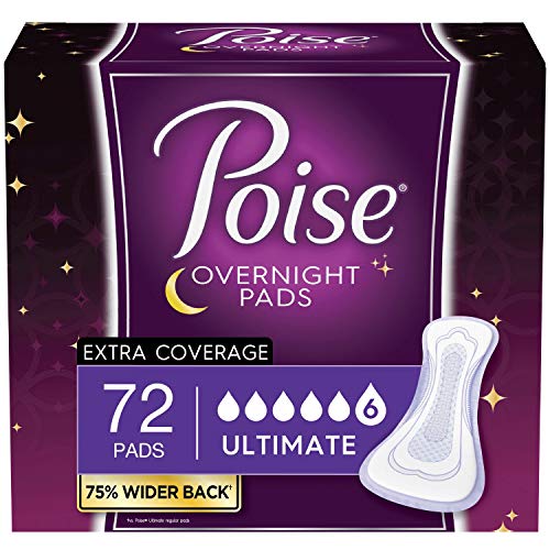 Book Cover Poise Overnight Incontinence Pads, Ultimate Absorbency, 72 Count (2 Packs of 36) (Packaging May Vary)
