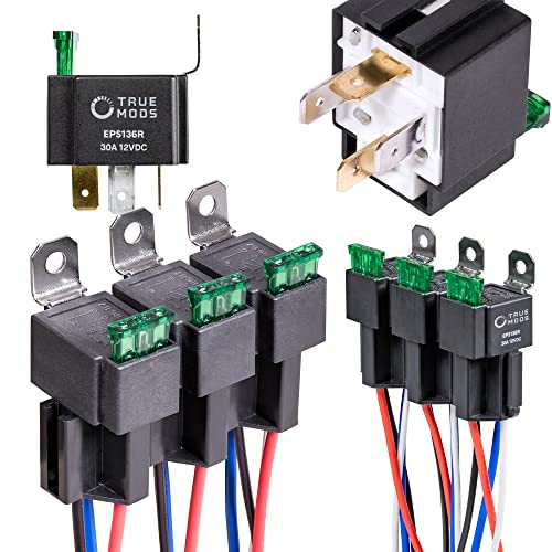 ONLINE LED STORE 6 Pack 30A Fuse Relay Switch Harness Set - 12V DC 4-Pin SPST Automotive Relays 14 AWG Hot Wires