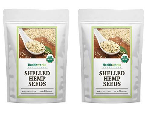 Book Cover Healthworks Shelled Hemp Seeds Organic (64 Ounces / 4 Pound) (2 x 2 Pound Bags) | Premium & All-Natural | Canadian or European Sourced | Contains Omega 3 & 6, Fiber and Protein | Great with Shakes