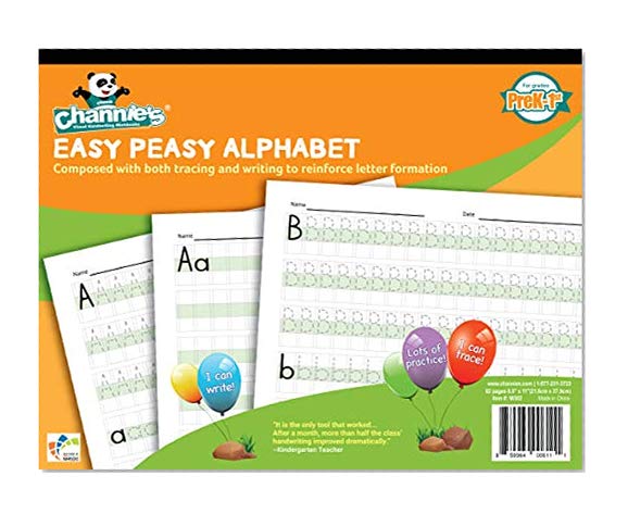 Book Cover Channie’s Easy Peasy Alphabet Tracing & Writing Pad, Practice Handwriting & Printing Workbook; 80 Pages Front & Back, 40 Sheets, Grades Pre-K - 1st, Size 8.5” x 11”