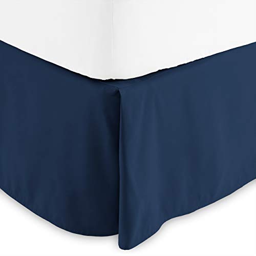 Book Cover Bare Home Pleated Full Bed Skirt - 15-Inch Tailored Drop Easy Fit - Bed Skirt for Full Beds - Center & Corner Pleats (Full, Dark Blue)