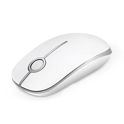 Jelly Comb 2.4G Slim Wireless Mouse with Nano Receiver, Less Noise, Portable Mobile Optical Mice for Notebook, PC, Laptop, Computer, MacBook MS001 (White and Silver)