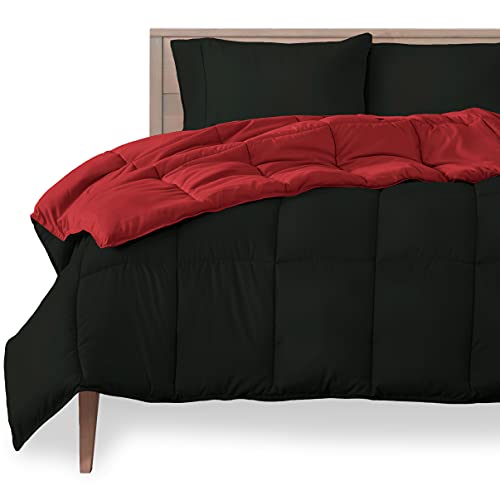 Book Cover Bare Home Twin/Twin Extra Long Comforter - Reversible Colors - Goose Down Alternative - Ultra-Soft - Premium 1800 Series - All Season Warmth - Bedding Comforter (Twin/Twin XL, Black/Red)