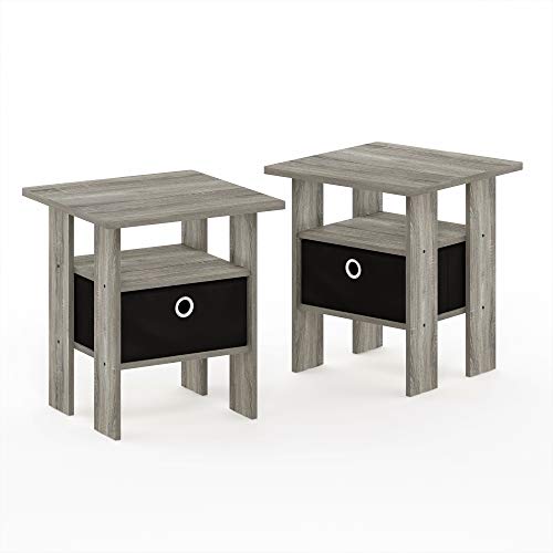 Book Cover FURINNO Andrey End Table Nightstand Set, 2-Pack, French Oak Grey