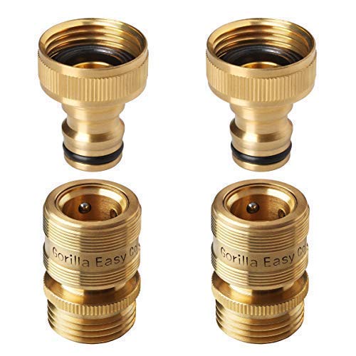 Book Cover GORILLA EASY CONNECT Garden Hose Quick Connect Fittings. ¾ Inch GHT Solid Brass. 2 Sets of Male & Female Connectors.