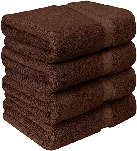 Book Cover Utopia Towels - Bath Towels Set, Dark Brown - Premium 600 GSM 100% Ring Spun Cotton - Quick Dry, Highly Absorbent, Soft Feel Towels, Perfect for Daily Use (4-Pack)
