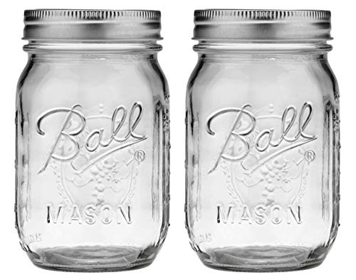 Book Cover Ball Glass 389579 Pint Regular Mouth Mason, 2 Count (Pack of 1), Clear