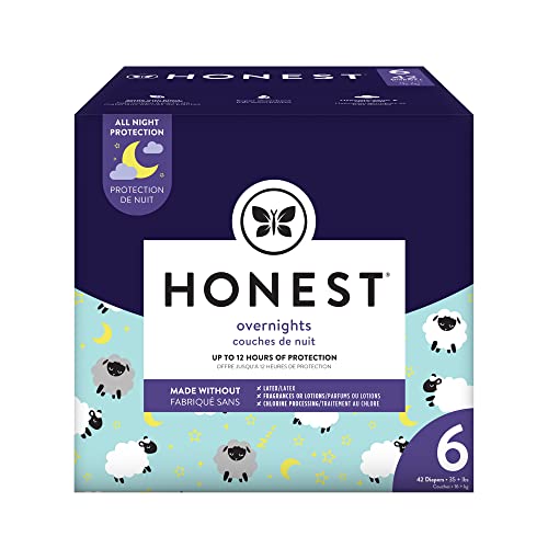 Book Cover The Honest Company Overnight Sleepy Sheep Diapers | Sustainably Harvested and Plant-Derived Materials | Hypoallergenic | Size 6 (42 Count)