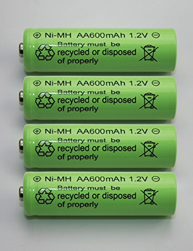 BRIGHT ZEAL Pack Of 4 AA High Capacity Battery Replacements for Solar Garden Lights 204 (1.2V, 600mAh) 1012