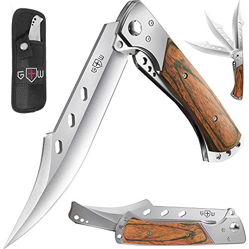 Grand Way Hunting Folding Knife with Rosewood Handle - Tactical EDC Pocket Knife - Foldable Long Blade Pocket Knife - Big Blade Folding Knife - Birthday Christmas Gifts for Men 4172 K