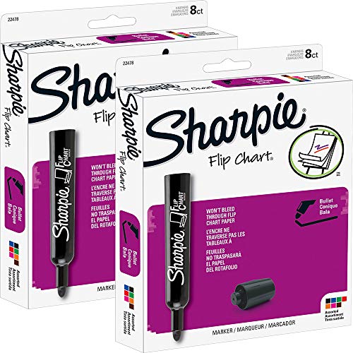 Book Cover Sharpie Flip Chart Markers, Bullet Tip, Assorted Colors, 2 Packs of 8