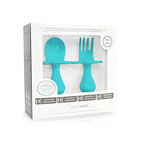 Book Cover Grabease Baby and Toddler Self-Feeding Utensils â€“ Spoon and Fork Set for Baby-Led Weaning â€“ Made of Non-Toxic Plastic â€“ Featuring Protective Barriers to Prevent Choking and Gagging