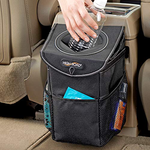 Book Cover High Road StashAway Car Trash Can with StuffTop Lid and Storage Pocket for Front or Back Seat (Black)