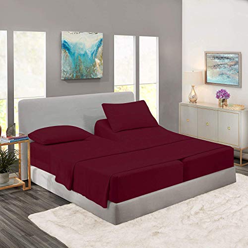 Book Cover Split King Royal Collection 1900 Egyptian Cotton - Bamboo Quality Bed Sheet Set with 2 Twin XL Fitted, 1 King Flat and 2 King Pillow Case.Wrinkle Free Shrinkage Free Fabric (Split King, Burgundy Red)