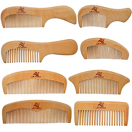 Xuanli® 8 Pcs The Family Of Hair Comb set - Wood with Anti-Static & No Snag Handmade Brush for Beard, Head Hair, Mustache With Gift Box (S021)