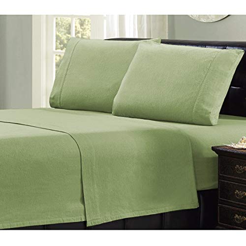 Mellanni 100% Cotton Flannel Sheet Set - Lightweight 4 pc Luxury Bed Sheets - Cozy, Soft, Warm, Breathable Bedding - Deep Pockets - All Around Elastic (Queen, Sage)