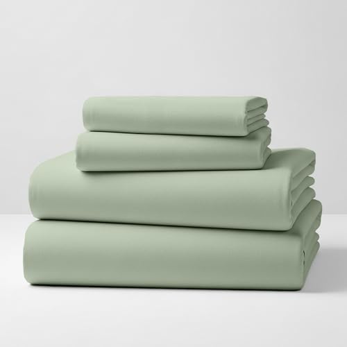 Mellanni 100% Cotton Flannel Sheet Set - Lightweight 4 pc Luxury Bed Sheets - Cozy, Soft, Warm, Breathable Bedding - Deep Pockets - All Around Elastic (Cal King, Sage)