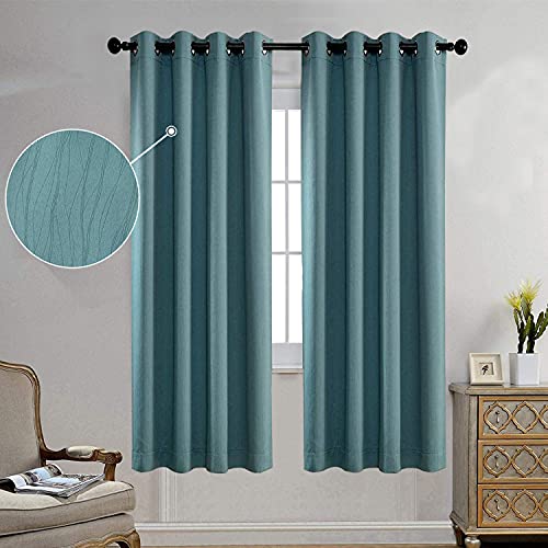 Miuco Blackout Curtains Room Darkening Curtains Textured Grommet Curtains for Window Treatment 2 Panels 52x63 Inch Long Teal
