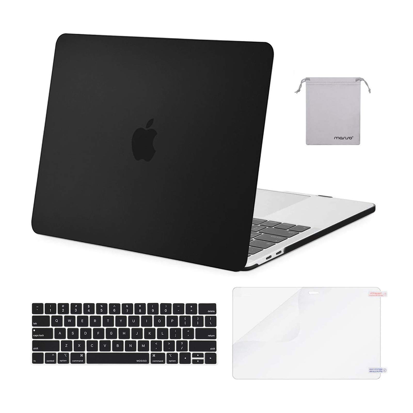 Book Cover MOSISO Compatible with MacBook Pro 13 inch Case M2 2023, 2022, 2021-2016 A2338 M1 A2251 A2289 A2159 A1989 A1708 A1706, Plastic Hard Shell&Keyboard Cover&Screen Protector&Storage Bag, Black