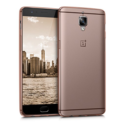 Book Cover kwmobile Crystal Case Compatible with OnePlus 3 / 3T - Soft Flexible TPU Silicone Protective Cover - Rose Gold