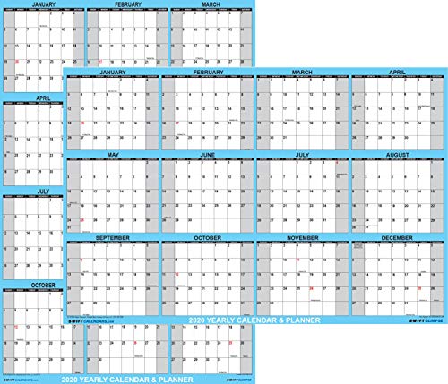 SwiftGlimpse Dry Erase Laminated 2020 Yearly Wall Calendar Poster, Horizontal, 12 Months w/Free Wet Erase Marker (24x36)