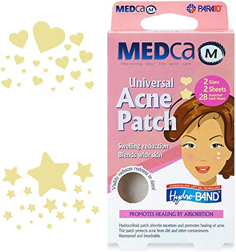 Book Cover Acne Patch - (Pack of 56) Pimple Spot Treatment Hydrocolloid Bandages Absorbing Zit Cover Dots, Heart And Star Shapes by MEDca