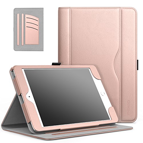 MoKo Case Fit iPad Mini 3/2/1, Slim Folding Stand Folio Cover Case Compatible with iPad Mini 1/Mini 2/Mini 3, with Auto Wake/Sleep and Document Card Slots, Multiple Viewing Angles, Rose Gold