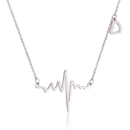 WDSHOW Heartbeat EKG Necklace 18k Rose Gold Plated or Silver-Tone