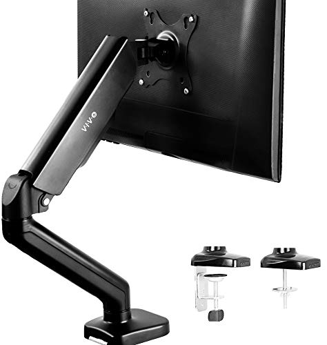Book Cover VIVO Height Adjustable Monitor Arm - Single Counterbalance Desk Mount for Screens up to 27 inches, Fully Articulating Black Pneumatic Universal VESA Stand STAND-V001O
