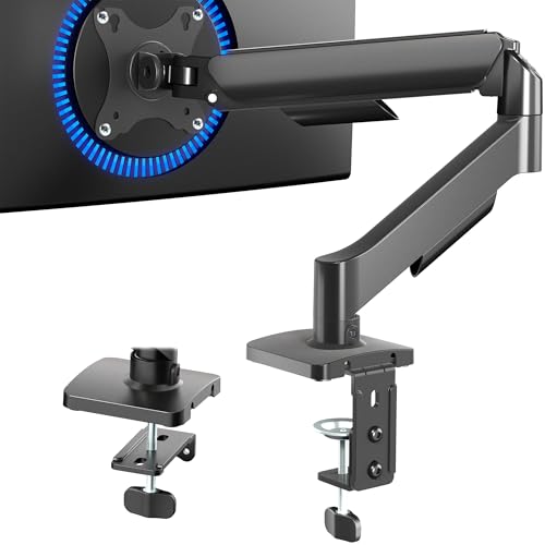 VIVO Height Adjustable Monitor Arm - Single Counterbalance Desk Mount for Screens up to 27 inches, Fully Articulating Black Pneumatic Universal VESA Stand STAND-V001O