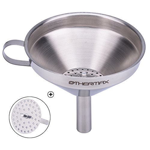 OTHERMAX Stainless Steel Kitchen Funnel with Detachable Strainer/Filter for Transmission of Liquid, Fluid, Dry Ingredients and Powder, 5-Inch Food Grade Metal Funnel for Cooking Oil, Silver