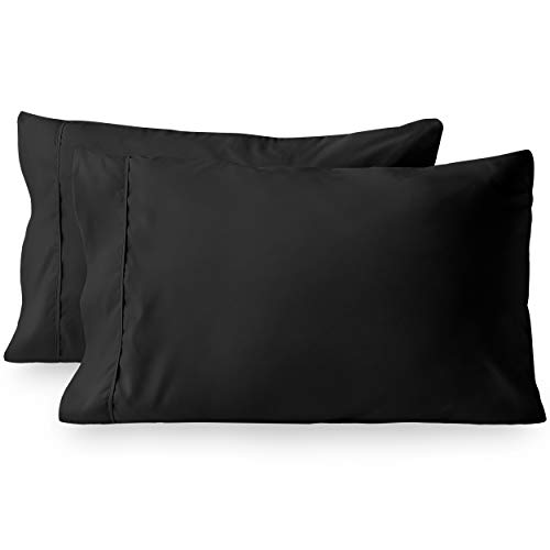 Bare Home Microfiber Pillow Cases - King Size Set of 2 - Cooling Pillowcases - Double Brushed - Black Pillowcases 2 Pack - Easy Care (King Pillowcase Set of 2, Black)
