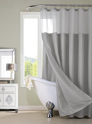 Dainty Home Smart Design Complete 2 in 1 Waffle Weave Hotel Spa Style Fabric Shower Curtain Snap On/Off Waterproof Detachable Liner Set, 72 inch wide x 72 inch long, Simply Grey